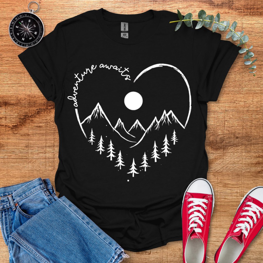 Adventure awaits heart landscape T-Shirt - Outdoor Collections