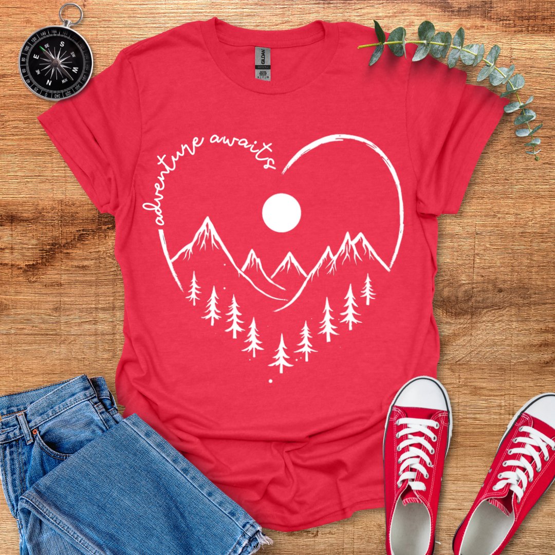 Adventure awaits heart landscape T-Shirt - Outdoor Collections