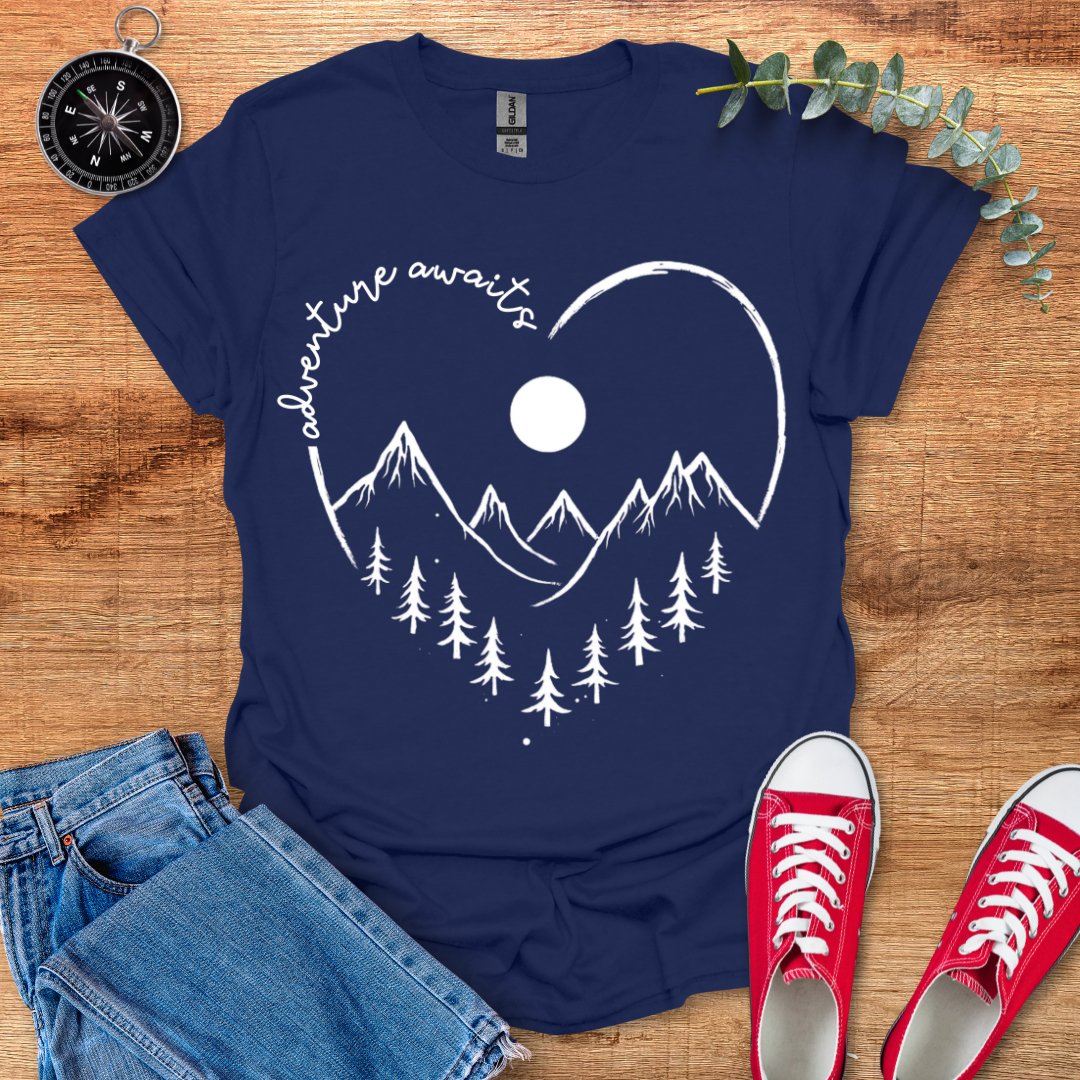 Adventure awaits heart landscape T-Shirt - Outdoor Collections