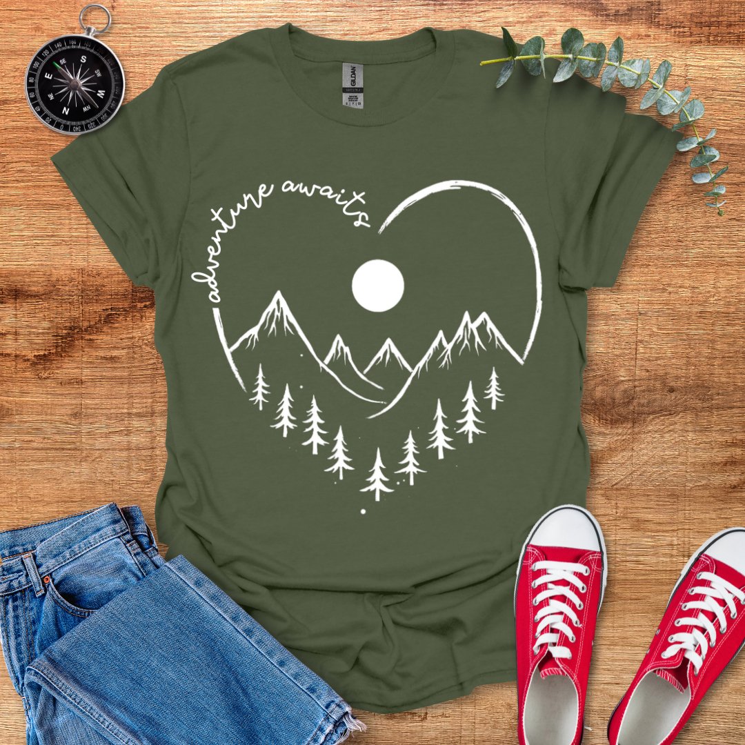 Adventure awaits heart landscape T-Shirt - Outdoor Collections