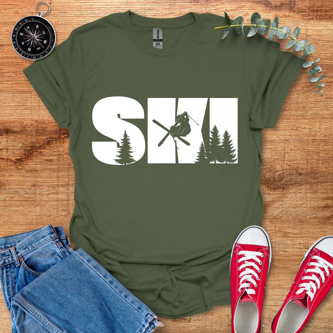 SKI + skier shadow T-Shirt - Outdoor Collections