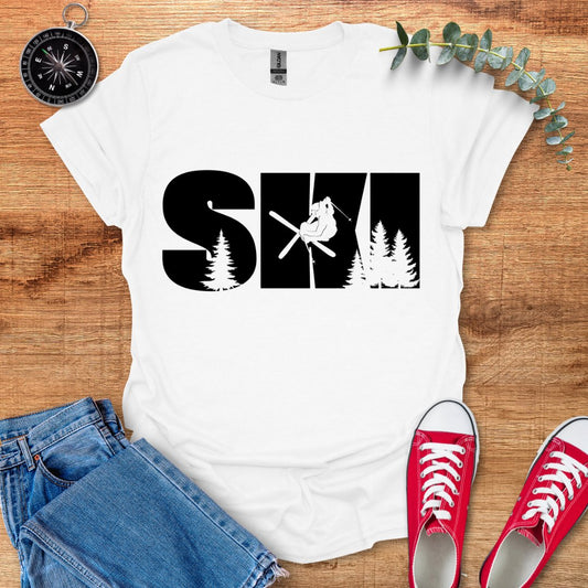 SKI + skier shadow T-Shirt - Outdoor Collections